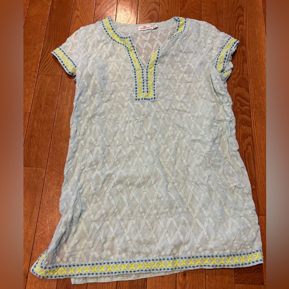 Vineyard Vines Light Blue Tunic with Yellow and Blue Embroidery Womens XL beach